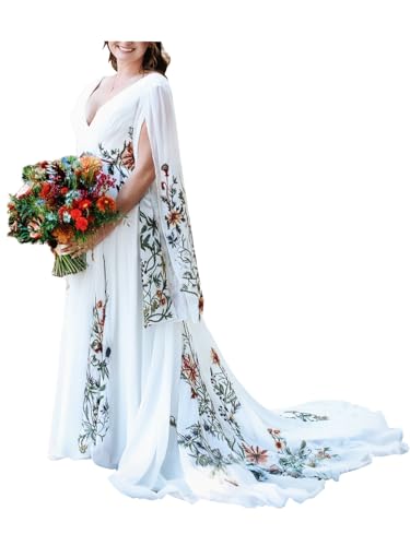 Lxhome Women Boho Floral Wedding Dress Long Sleeve White Size 12