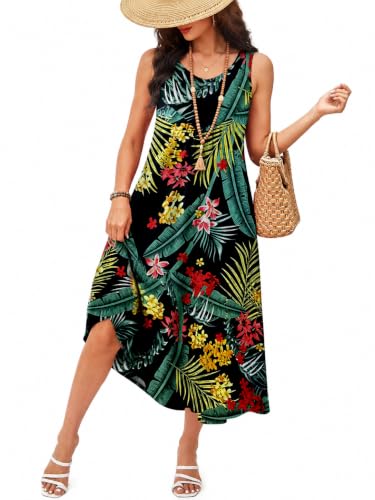 Women's Printed Flowy Sundress with Pockets U Neck Summer Dress