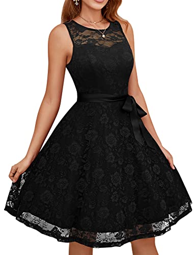 Dressystar 2026 Women's Floral Lace Short Cocktail Dresses Black S