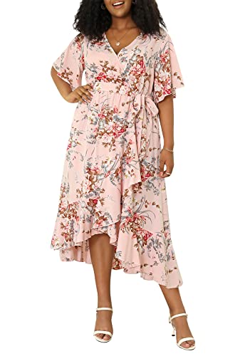 Keluummi Women's Plus Size V Neck 3/4 Sleeve Empire Waist A-Line Maxi Dress