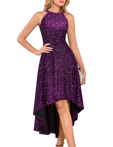 Dressystar Women's Sequin Cocktail Prom Dress Formal Wedding Guest Grape S