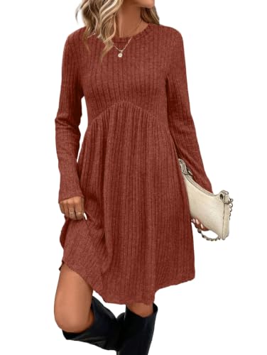 Fall Dresses for Women 2026 Long Sleeve Dress Tunic Sweater Dress with Pockets Womens Fall Fashion Fall Outfits 2026 Tunics Or Tops to Wear with Leggings Caramel M