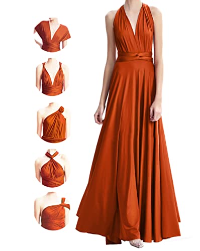 INFIWING Multi-Way Wrap Infinity Maxi Dress for Bridesmaids & Wedding Guest | Free Bandeau, 1 Dress for Endless Events, Evening, Prom, Gala, Non-See-Through, Wrinkle-Free, Burnt Orange, One Size Plus