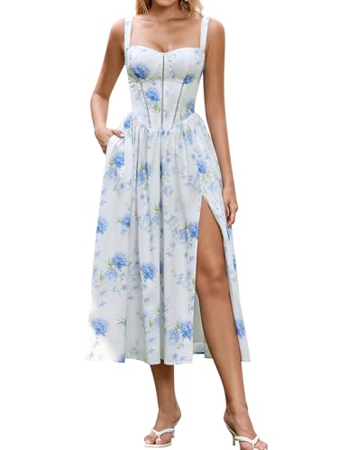 KUTUMAI Summer Floral Corset Midi Wedding Guest Dresses for Women