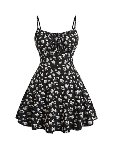 Verdusa Women's Plus Size Floral Summer Dresses Boho Short Sundress Holiday Cami Flowy Dress Black 3X-Large Plus