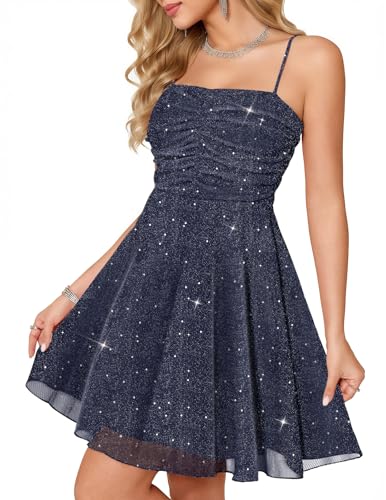 Meetjen Short Cocktail Dress Women Sparkly Party Homecoming, Navy, XXS