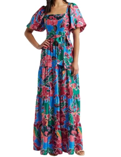 Eliza J Women's Paisley Purple Puff Sleeve Midi Dress, Berry Multi, 4