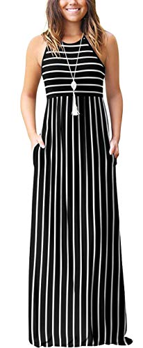 DEARCASE Women's Sleeveless Floral Maxi Dress,Black Stripes,X-Large