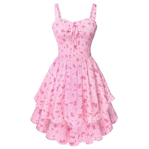 Scarlet Darkness Smocked Floral Sundresses Women Teens Summer Spring Dress