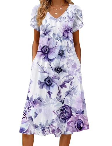 Zeagoo Plus Size Swing Dress for Women Midi Sundresses Womens Casual Summer Dresses 2026 Flowy Sundress Fall Dresses Flowy Dress Navy Floral 2XL