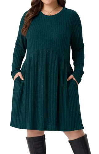 OLRIK Plus Size Holiday Sweater Dress Emerald Green-3X