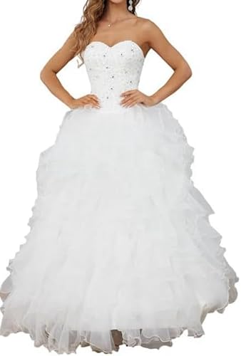 Likedpage Women's Elegant Strapless Wedding Dress, Lace, Sweetheart Neckline, Beaded Bodice, Ruffled Tulle Ball Gown with Corset Back (2012,US18W, Ivory) … …