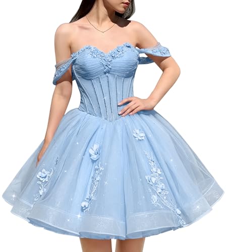 Zhangyo Sparkly Tulle Homecoming Dress for Teens Sky Blue Size 4