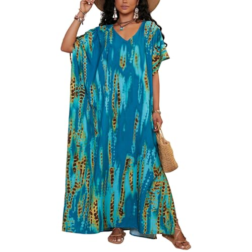 Moomoo Dresses for Women Kaftan Dresses for Women Casual Lightweight Office Work Vintage Daily Holiday Side Split Trendy Bohemian Style with Pockets Wedding Party Pleated Elastic Waist Dark Blue