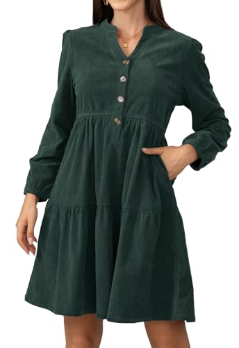 Jayscreate Women's Warm Long Sleeve Fall Winter Casual Work Corduroy Dress