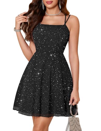 Meetjen Sparkly Mini Cocktail Dresses for Women Sequin Party Black S
