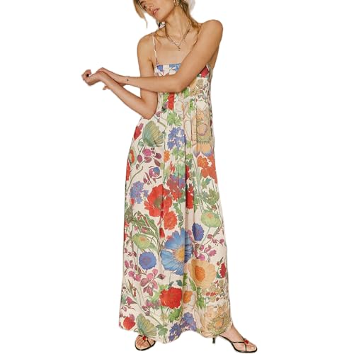 Amiblvowa Women Floral Maxi Dress Spaghetti Strap Flower Long Flowy Dress