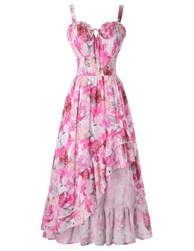 Scarlet Darkness Corset Dress, High Low Milkmaid Dress Pink Flower L