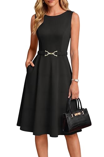GRACE KARIN Work Business Midi Flowy Sleeveless Dresses for Women Black XL