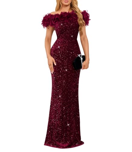Cololura Women Sequin Off Shoulder Mermaid Bodycon Formal Maxi Evening Gown