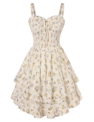 Scarlet Darkness Smocked Floral Sundresses Women Teens Summer Spring Dress