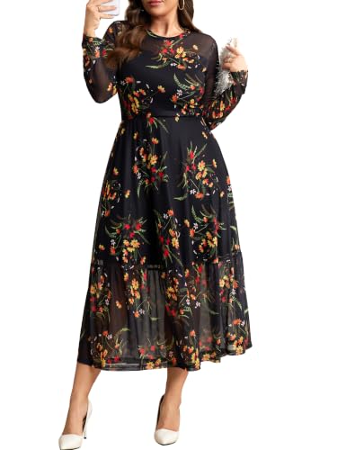 RWJ Birthday Dress, Plus Size Women Formal Wedding Black Yellow Floral XXL