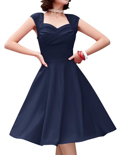 MUXXN Women's 1950s Vintage Retro Capshoulder Party Swing Dress (XL, Blue)