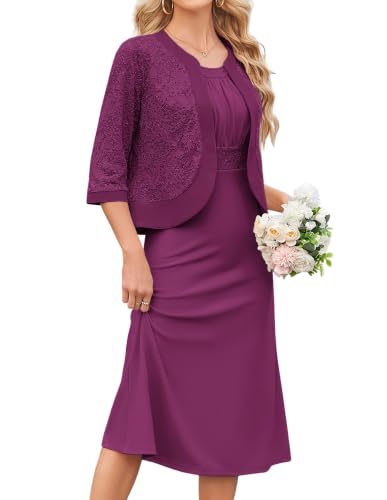 GRACE KARIN Women Lace Sequin Mother of the Bride Dress Magenta L