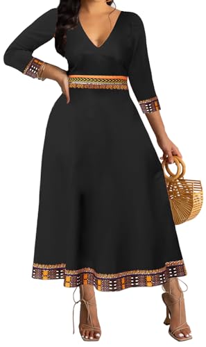 VisiChenup Sexy Black African Dress for Women V Neck Long Maxi Attire,3XL