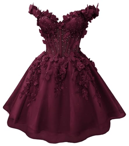 Youjiayi 3D Butterfly Short Homecoming Dresses Deep Burgundy Plus Size 16