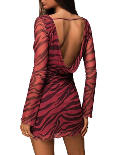 Verdusa Women's Animal Print Dress Backless Mini Dress Festival Rave Outfit