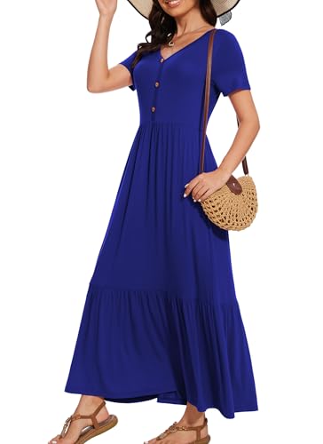 VIISHOW Elegant Soft High Waisted Long Maxi Dress Summer Casual Dresses for Women 2025,Royal Blue,Medium