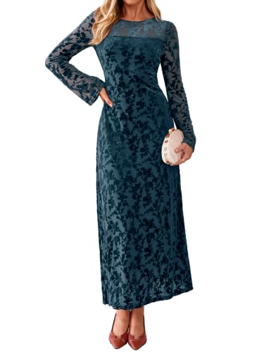 Simplee Womens Velvet Long Sleeve Fall Formal Wedding Guest Maxi Dress
