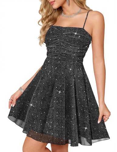 Meetjen Womens Sparkly Homecoming Dress Short Formal Party, Black, 2XL