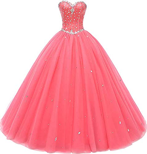 Likedpage Women's Sweetheart Ball Gown Tulle Quinceanera Dresses Prom Dress (US14, Coral) … …