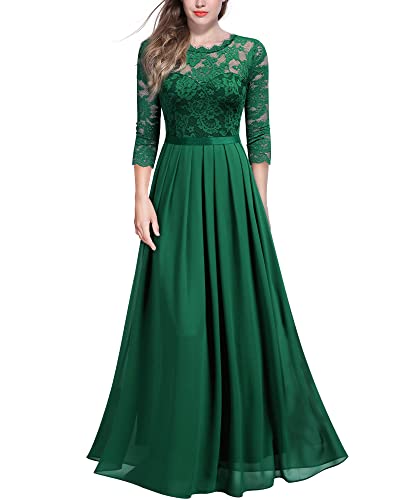 Miusol Women's Elegant Floral Lace 3/4 Sleeve Bridesmaid Formal Maxi Dress (Large, Dark Green)