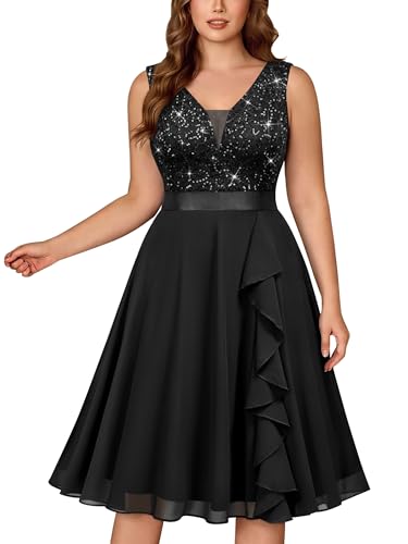 MISSMAY Women's Plus Size Vintage Cocktail Prom Dresses A-line Black