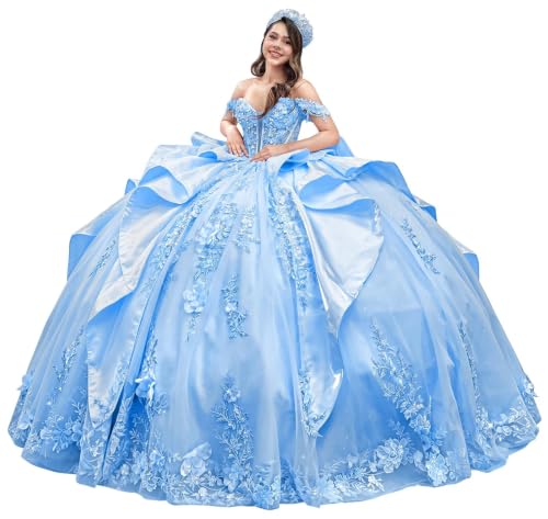 Mauuwy Sky Blue Layered 15 Dress for Quinceañera with Bow Size 2