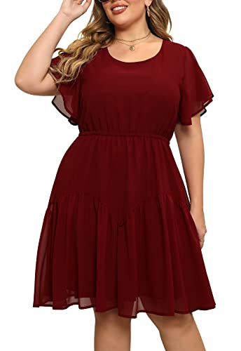Nemidor Women Plus Size Summer Floral Midi Casual Dress Boho(24,Wine)