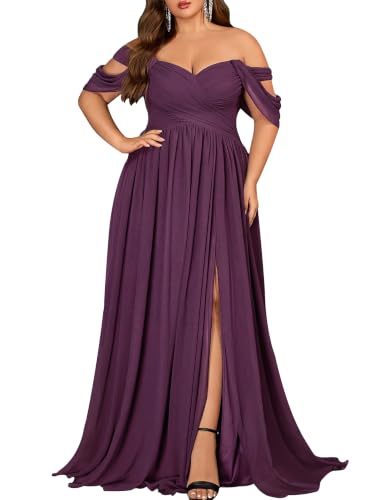 VOUIAO Women Plus Size Wedding Guest Bridesmaid Formal Dress DarkPurple2XL