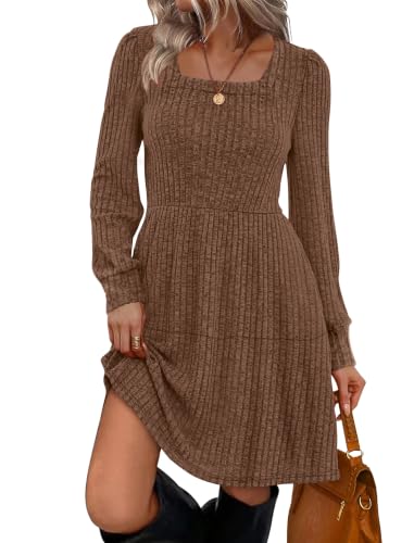 Sampeel Sweater Dress for Women 2025 Square Neck Semi Formal Birthday Elegant Dresses Chocolate M