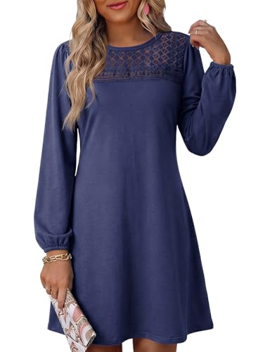 Dokotoo Western Dresses for Women Long Sleeve Flowy Short Dress Navy M