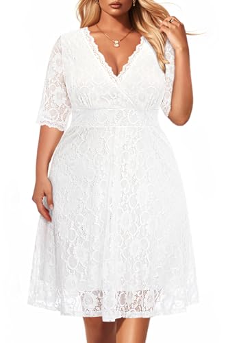 Women's Plus Size Wedding Guest Cocktail Party Semi Formal White Dress
