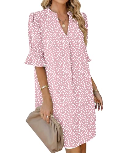 AUSELILY T Shirt Dresses for Women, Pink Floral L