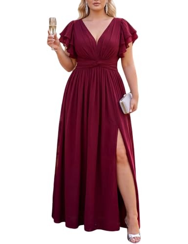 VOUIAO Women Plus Size Bridesmaid Wedding Guest Formal Dress Burgundy 2XL