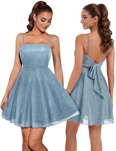 DRESSTELLS Women Cocktail Short Summer Dress, Sparkly Prom 2026 Greyblue M