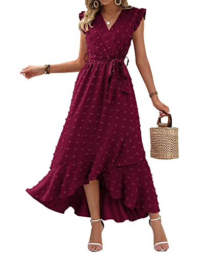 BTFBM Swiss Dot Wedding Guest Dresses for Women,Wine Red,M