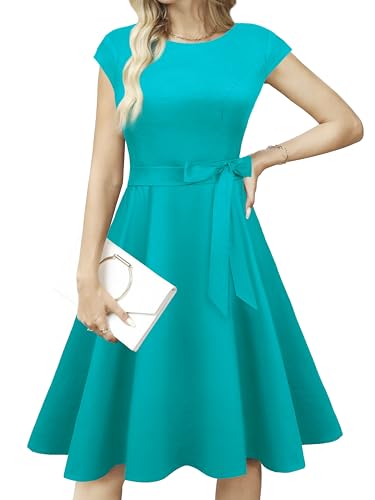 tagunop Womens Cocktail Dress Boatneck Vintage 1950s Dress Turquoise S