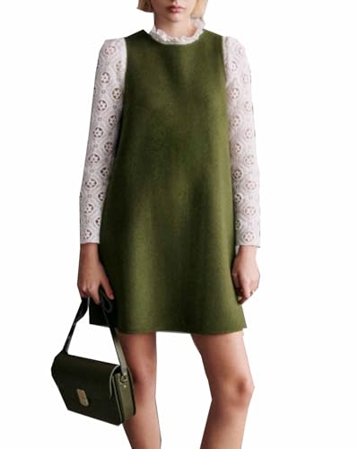 YEXPINE Women's Casual Loose Crew Neck Tank Shift Mini Dress Green