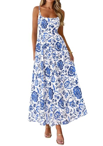 PRETTYGARDEN Women's Summer Boho Maxi Dress A Line Eyelet Floral Sundresses | Spaghetti Strap, Square Neck, Sleeveless, Long Flowy, Chic Embroidered, Wedding Guest Party Dresses, Beach Vacation Clothes